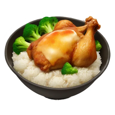 chicken thigh and veggies with rice bowl with sauce sticker