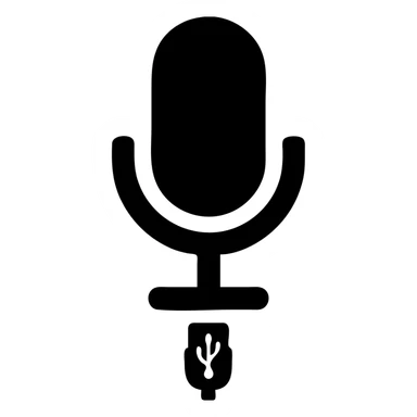 A microphone in a black filled icon style, with a USB connector. sticker