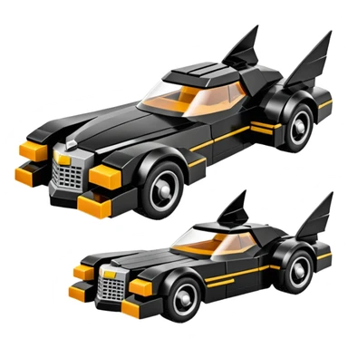  the animated series aerodynamic dark futuristic concept Batmobile loosely based on 1976 Cadillac coupe (flat long straight faceted mechanical body) Lego winged stealthy street hot rod  sticker