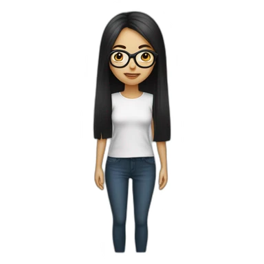 une fille avec de long cheveux noir lisse, et avec des lunette (en forme de carrer un peu déformé) assez grosse comparer a ça tête , portant un pull noir sticker