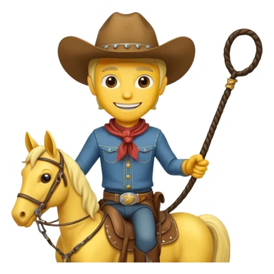 Cowboy riding a horse with whip. With yellow skin and smilling. Simplize it and I need a full pic with horse. Like I need the leg part too sticker