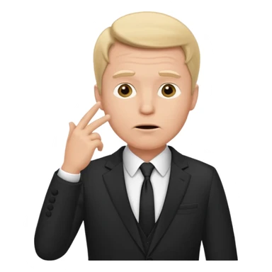 white man in formal suit thinking, hand on mouth, shrugging sticker