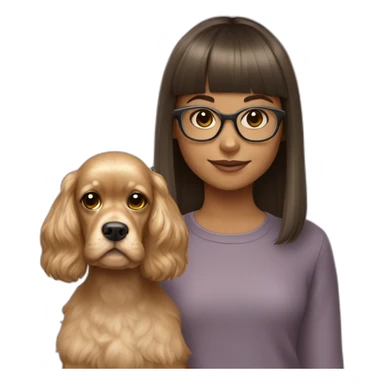 young girl with bangs and glasses with her beige cocker spaniel sticker