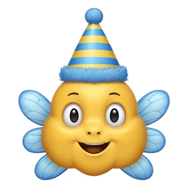 
Bees with blue Birthday Hat, Happy bee with striped party hat sticker