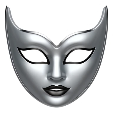 A sleek masquerade mask emoji made of polished silver chrome, smooth sensual curves, reflective metallic surface, mysterious sexy luxury vibe, minimal iOS emoji style, centered, clean white background sticker