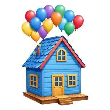 blue house flying with baloons sticker
