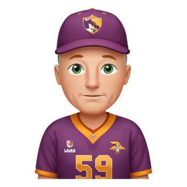 young-ish 50 year old man dressed in a brisbane broncos jersey, bald head, fair freckled skin, happy face, blueish green eyes, wearing brisbane broncos baseball style cap, picture should be down to waist, hands on hips in a player stance sticker