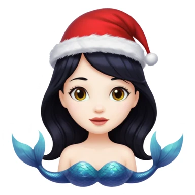 black haired mermaid with christmass hat sticker