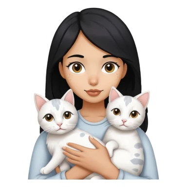 A black hair girl holding a white cat with grey spots sticker