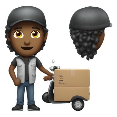 delivery man with long wavy hair on scooter sticker
