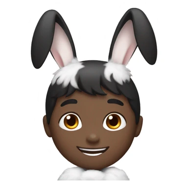 smiling boy with black hair and white bunny ears sticker