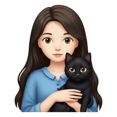 A long-haired girl holding a black cat sticker
