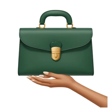female hand with nude manicure holding dark green case or briefcase for papers, minimalism, white background, no emojis or faces sticker
