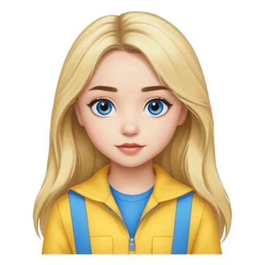 Sabrina Carpenter blue eyes, long blonde hair, yellow outfit sticker