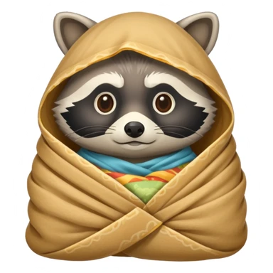 raccoon wrapped like burrito in blanket sticker