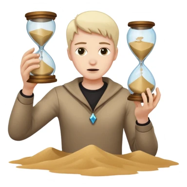 Character holding a broken hourglass, sand frozen mid-air sticker