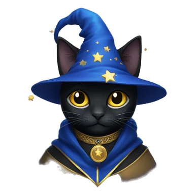 Black cat wizard wearing blue with gold stars sticker