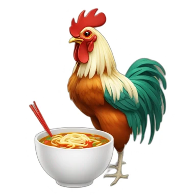 rooster eating noodle soup sticker
