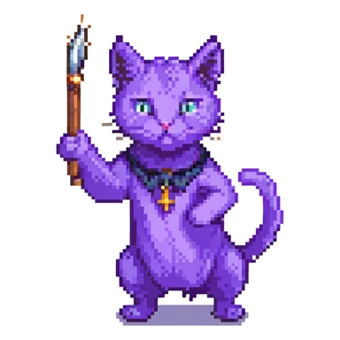 purple cat casting a spell sticker