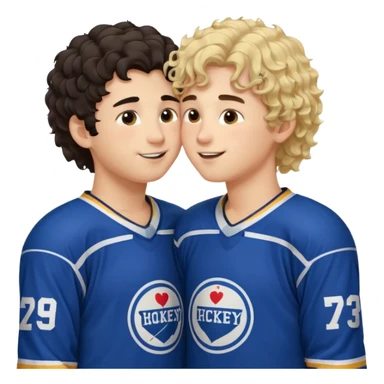 Dark hair boy hockey player kissing curly hair blonde hockey player boy sticker