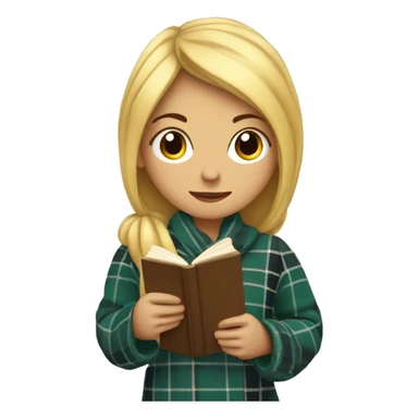 Blonde girl in plaid blanket reading a book sticker
