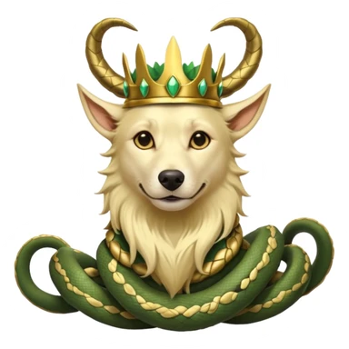 loki god of mischief as a dog. he as snakes. he wears a horned crown as the god himself.  dynamic pose sticker