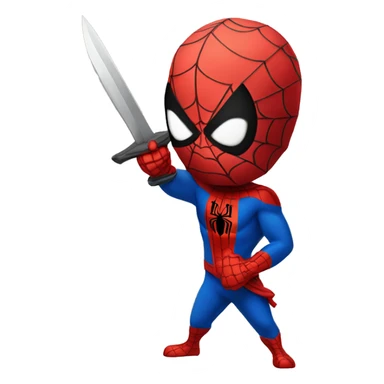 Spider-man with a brave sword in a slicing pose sticker