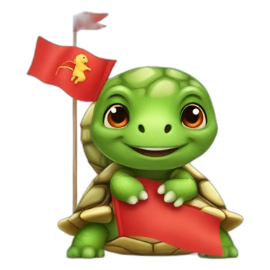 A cute little turtle with a red flag sticker