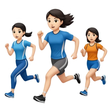 a female co-worker running and other co-workers chasing her  - female co worker with dark hair way in front... others far behind -- male and female co workers chasing female co worker sticker