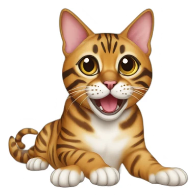 bengal cat with open mouth sitting on the table sticker