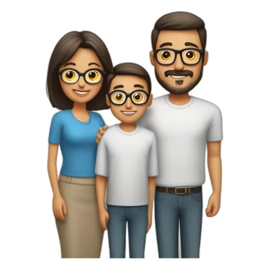 Padre y madre con melena por los hombros con un hijo con gafas sticker
