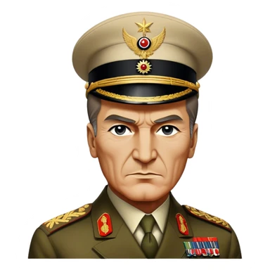Cinematic Realistic Mustafa Kemal Atatürk Portrait Emoji, depicted as a visionary statesman with a determined gaze and period military attire, rendered with rich textures and dynamic historical lighting that captures his transformative leadership. sticker