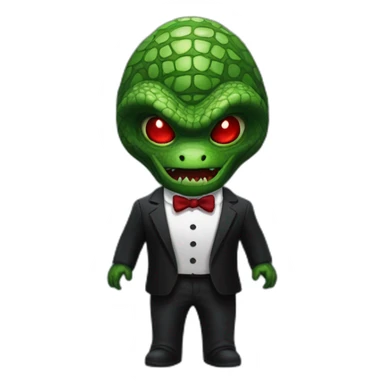 reptiloid in a black suite with red laser eyes sticker