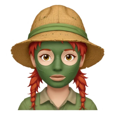 messy green full face clay mask and tourist hat red hair  sticker