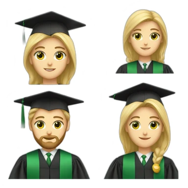 blonde bearded green eyed male teacher wearing a graduation hat sticker