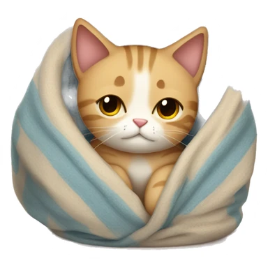 tired cute cat with blanket wrapped around no body  sticker