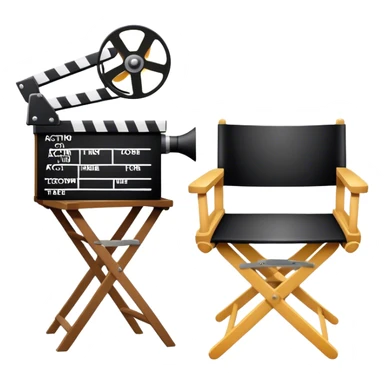 Icon for Acting: a theatrical mask, stage lights, a director’s chair, a script, a movie camera and a clapperboard, representing the craft of acting in theater and film. Famous actor-star. The design should reflect creativity, performance, and storytelling. Transparent background. sticker