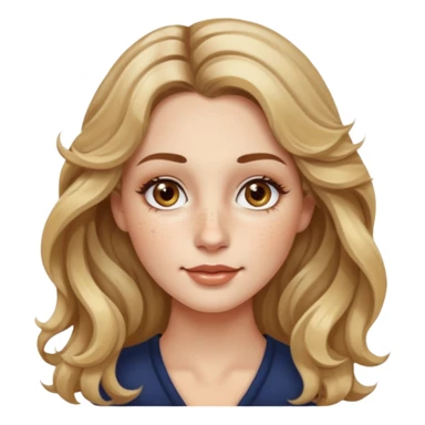 creative women with long dark Blond with highlights wavy hair white women, oval shape face hazel eyes long lashes freckles on the nose high cheek bones sticker