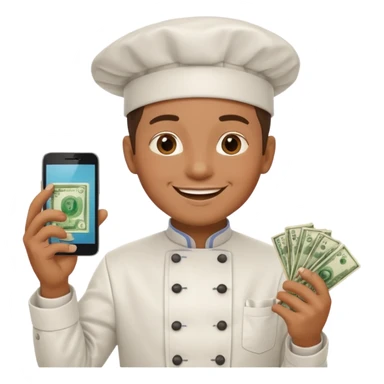 chef holding money and phone sticker