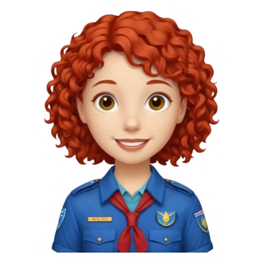 scout girl with blue scout uniform, red curly haired sticker