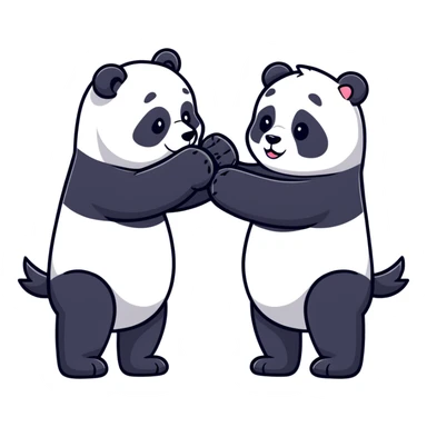 China vs Russia represented as a panda and a bear arm wrestling, cartoon sticker style sticker