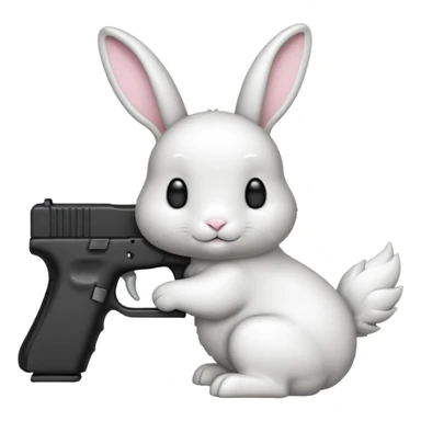 Crea un emoji de un conejo sosteniendo una glok realista de iPhone sosteniendo dos alas sticker