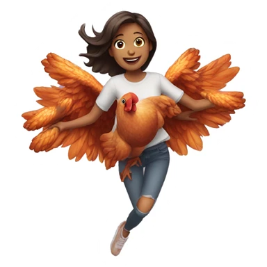 a girl flying with two bbq chicken wings on her back sticker