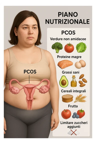 donna con un piano nutrizionale  in 3D immagine medica donna pcos in italiano  sticker