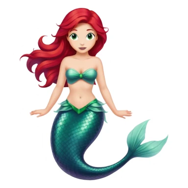 minimal Ariel mermaid with red hair and green tail, extremely simple sticker
