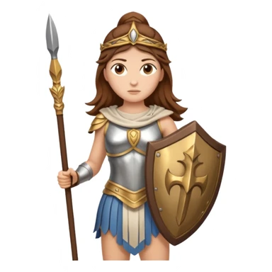 brown haired Athena the Greek goddess of disciplined, strategic warfare, calm, commanding figure leading with intelligence not force. wears light armour carries a spear, symbolising protection precise judgement. strategy, not aggression, embodying clarity, foresight and decisive action. sticker