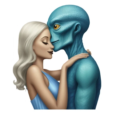 White man in blue dress  hugs and kissing Alien reptilian woman in silver dress  sticker