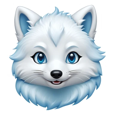 Cinematic Comical Arctic Fox Portrait Emoji, Head tilted dramatically with an exaggeratedly amused expression, featuring a striking, glossy white Fur with bold icy blue accents and wide, expressive eyes filled with playful disbelief, Simplified yet hilariously expressive features, highly detailed, glowing with a slightly sassy glow, high shine, dramatic yet playful, stylized with an air of cheeky arctic mischief, bright and endearing, soft glowing outline, capturing the essence of a spirited and over-the-top arctic fox, so meme-worthy it feels like it could side-eye its way into internet fame instantly! sticker
