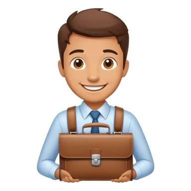 happy smiling office worker with a briefcase, cheerful face sticker
