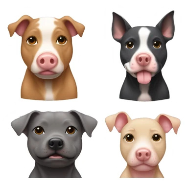 Five tan pigs and a Dark grey pit bull next to eachother  sticker